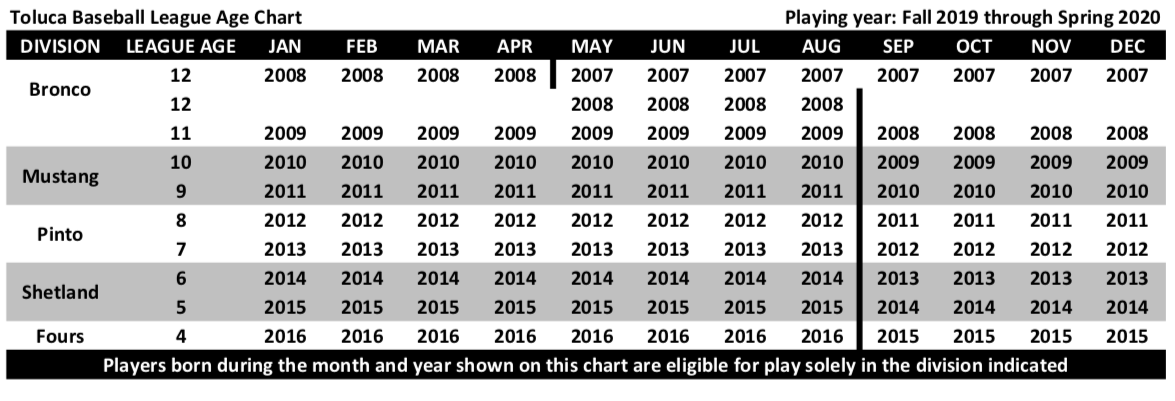 Pony Baseball Age Chart